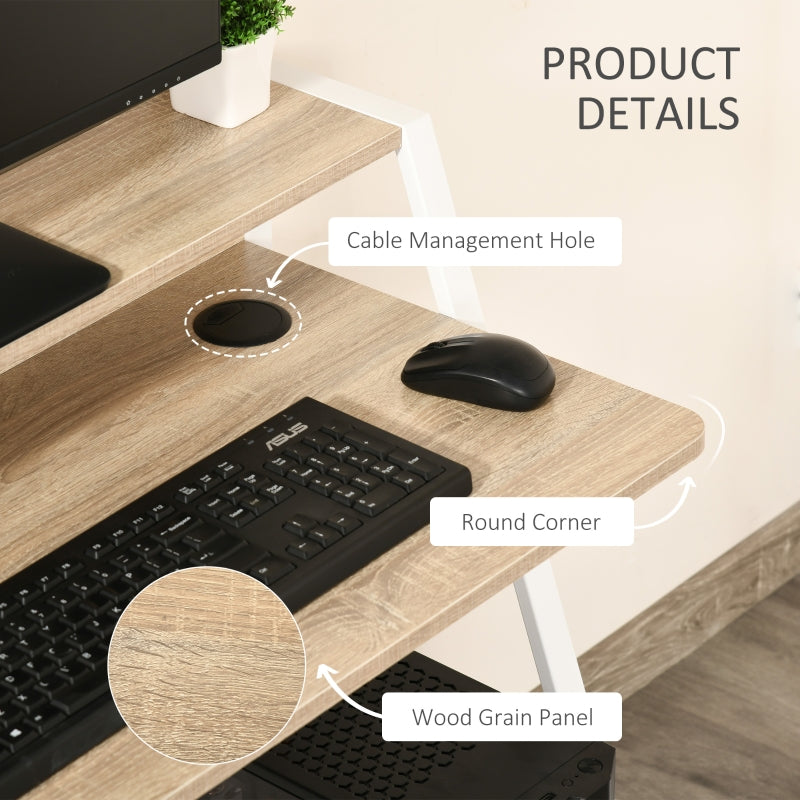 Writing Desk Computer Table Home Office Workstation Storage Shelf White and Oak