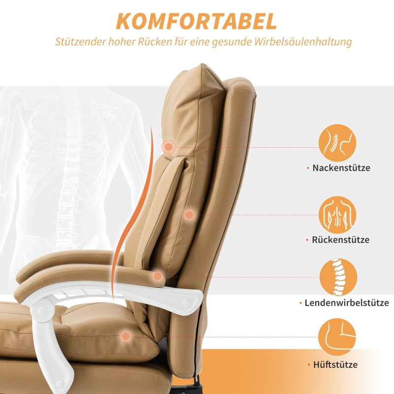 Bürostuhl, ergonomisch, mit Lordosenstütze, klappbarer Armlehne, Fußstütze, Hellbraun