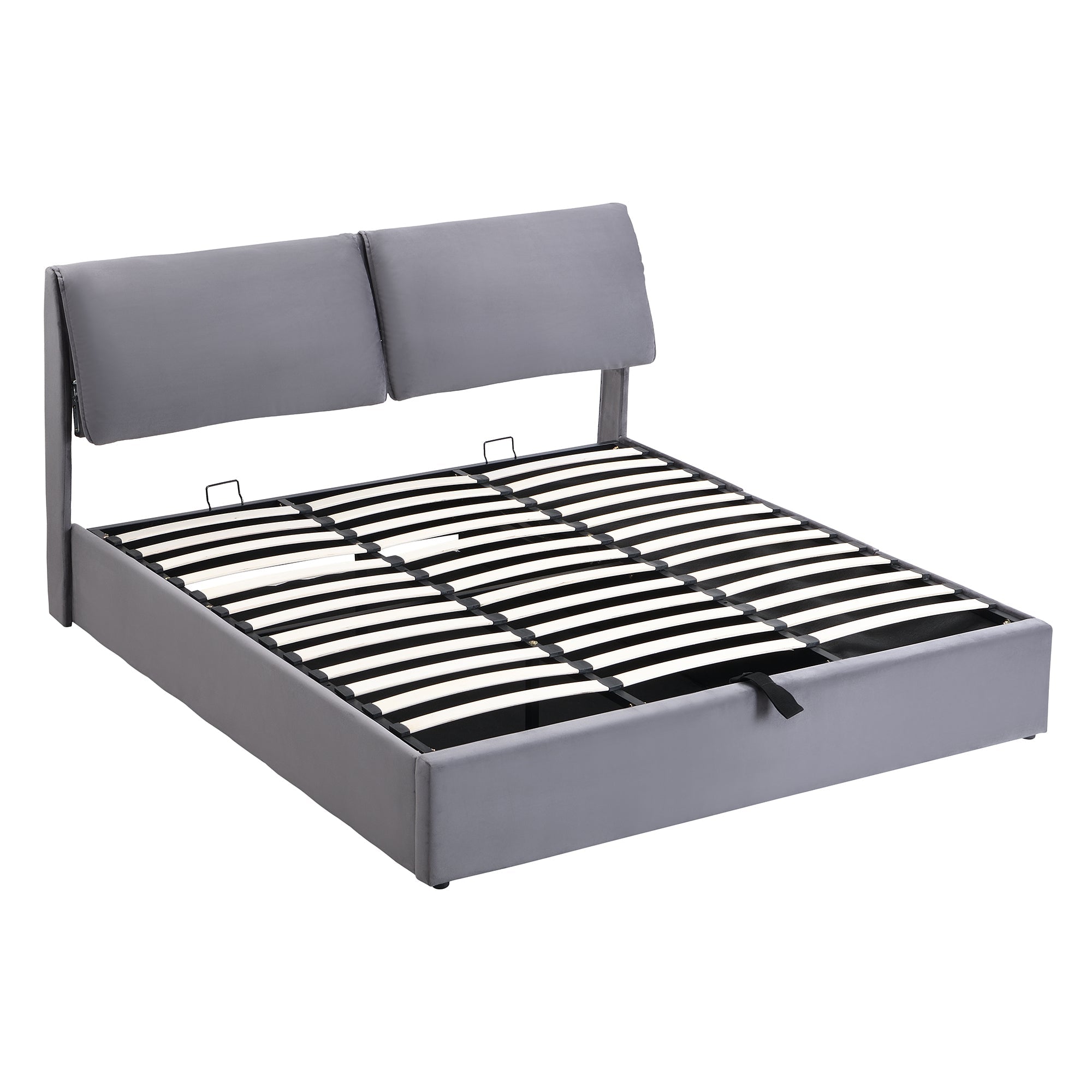 Upholstered Bed with Hydraulic Storage and 3 Drawers, 180x200cm, Grey Velvet