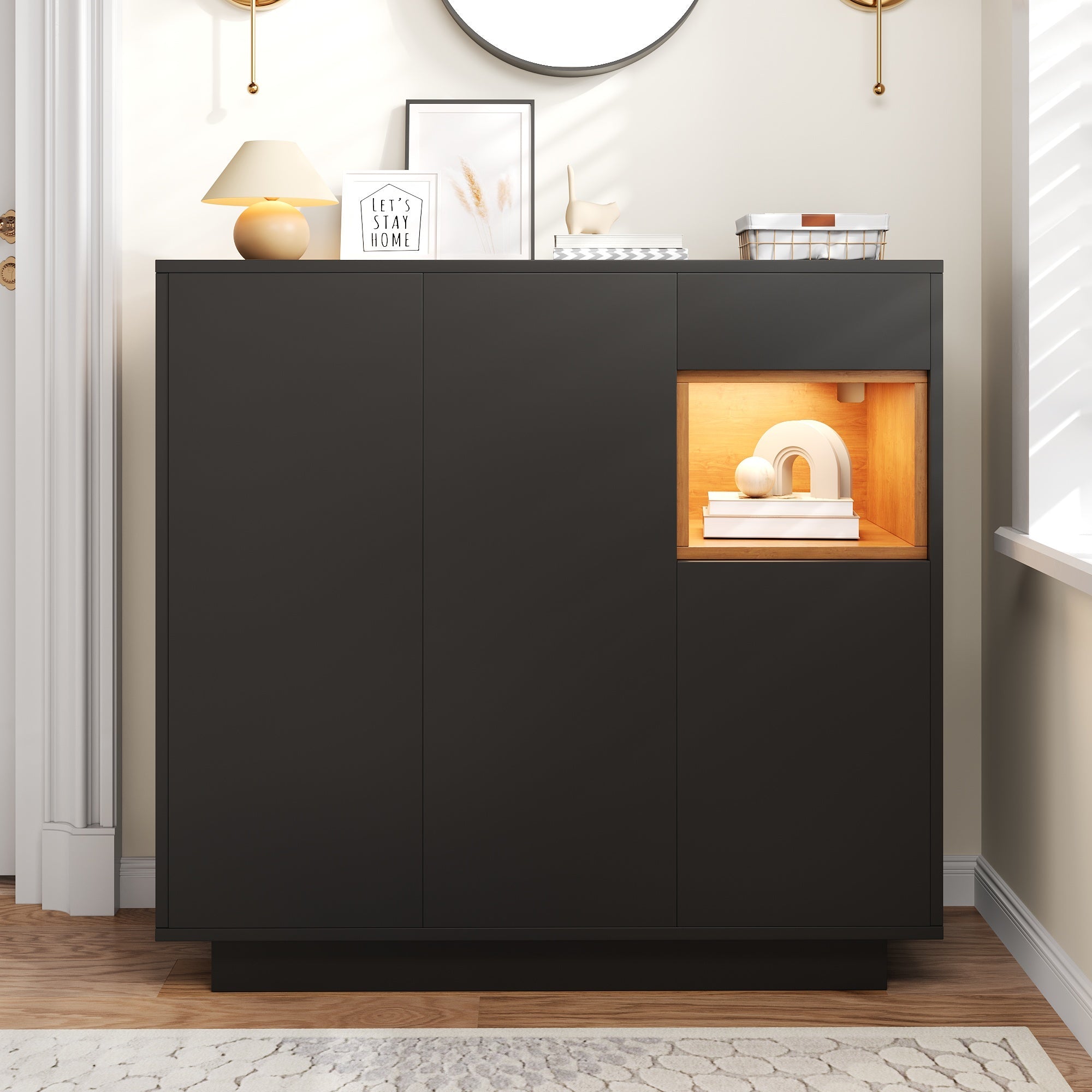 Shoe Cabinet, Adjustable Shelves, Black and Wood