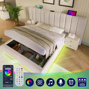 Upholstered Bed 180x200 Storage LED/USB-C, Linen Beige