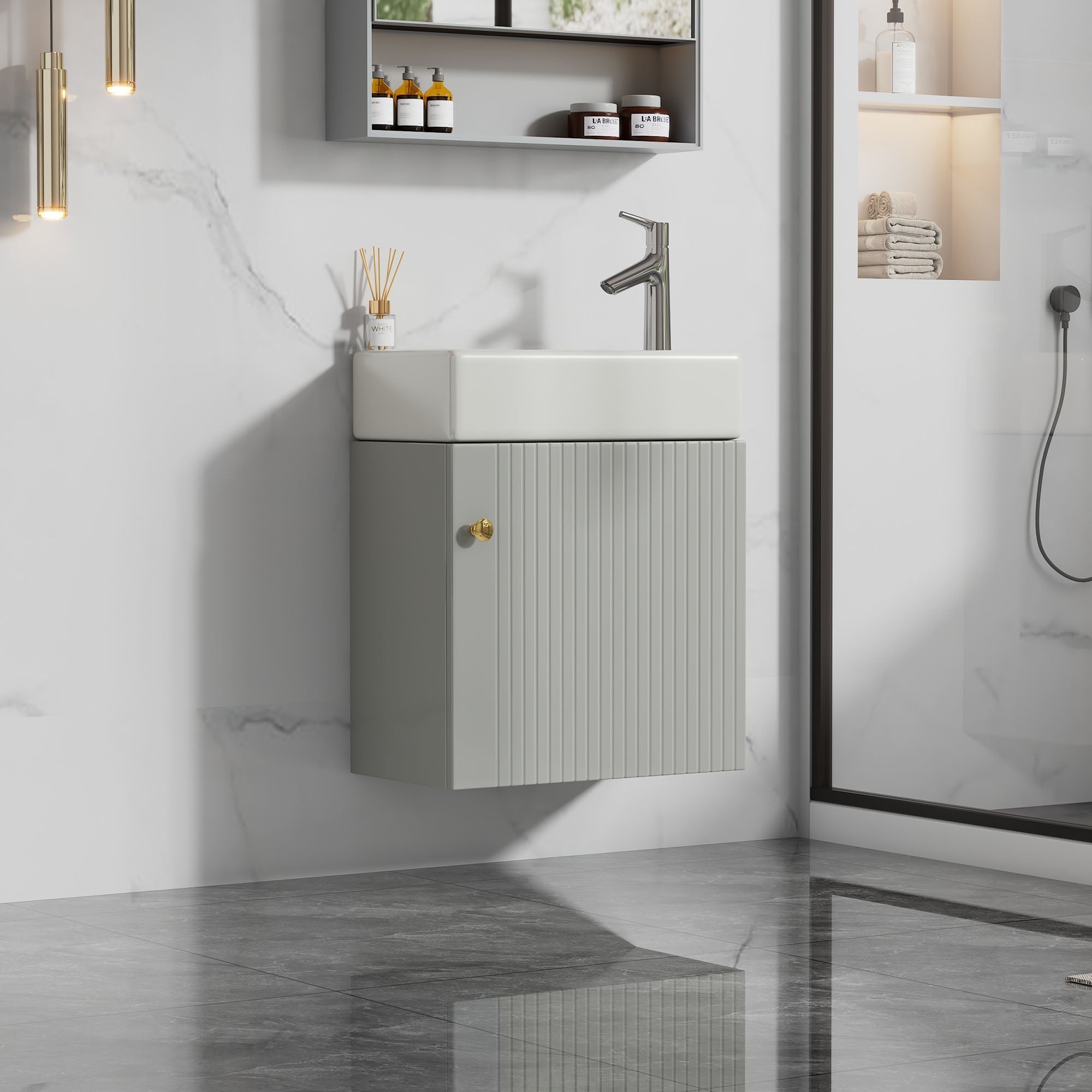 Bathroom Furniture Washbasin with 46cm Vanity Unit, Hanging, Small Guest