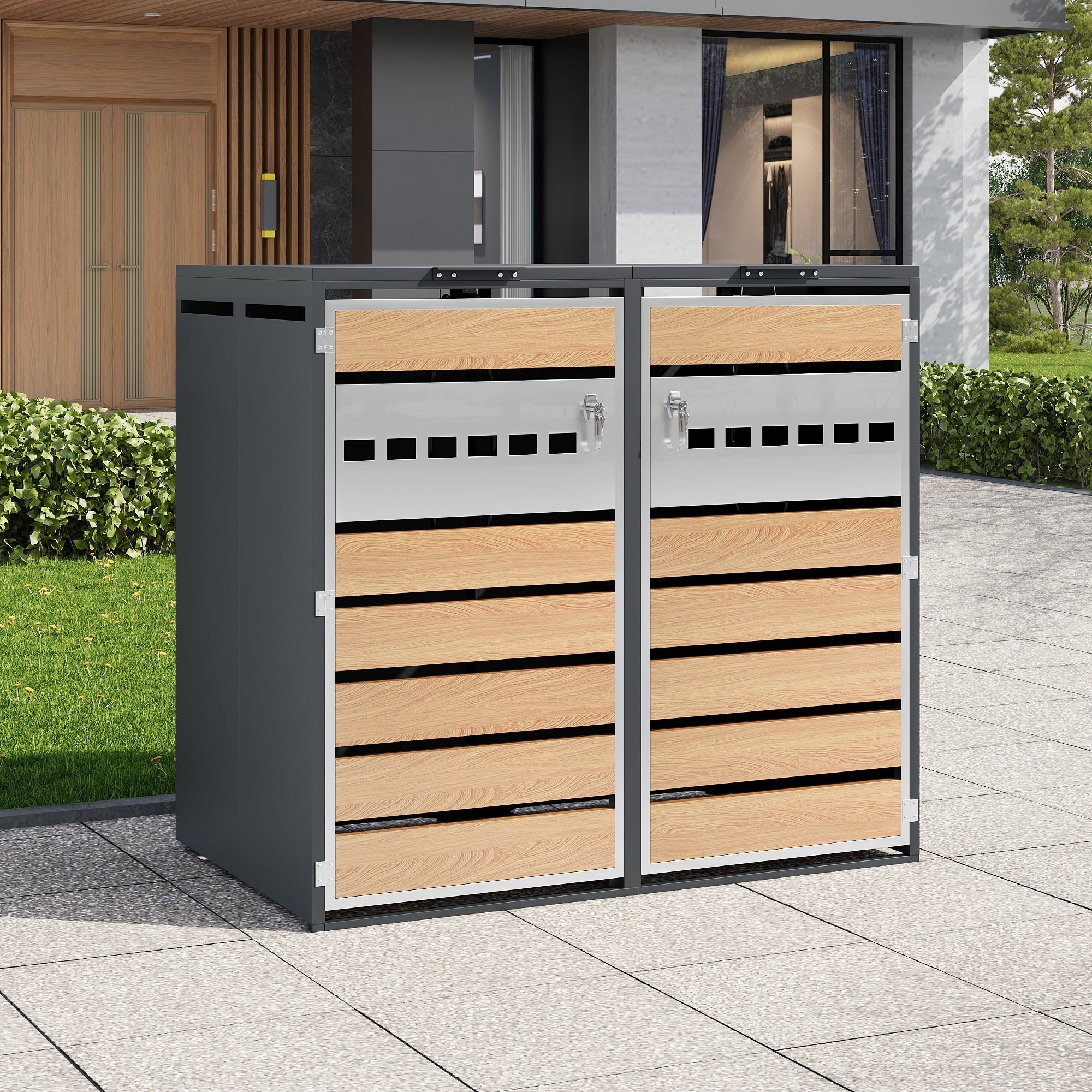 Bin Storage Box with Hinged Lid, Lockable and Two Doors