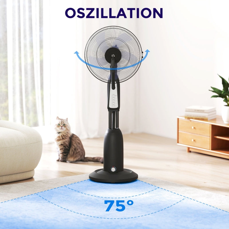 Pedestal Fan, Water-Cooled Mist 3 Speeds 3L Tank 75° Oscillation, 90W 125cm with Wheels