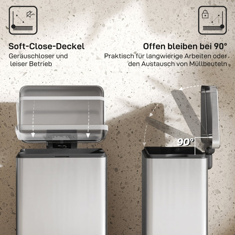 Pedal Bin 20L Soft-Close Lid Removable Inner Bucket - Silver