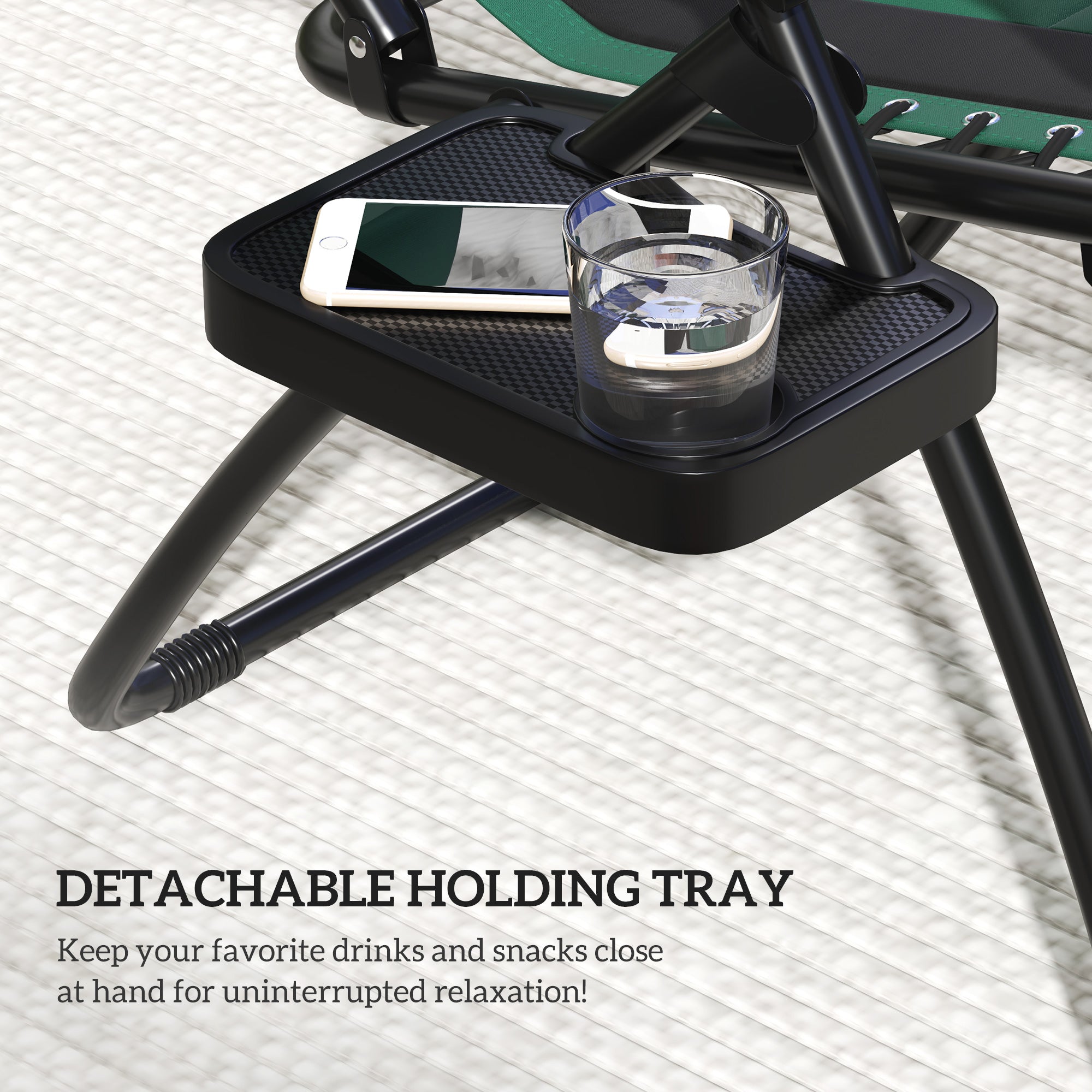 Zero Gravity Lounger Chair Set of 2, Folding Recliner with Shade Cover & Cup Holder, Green