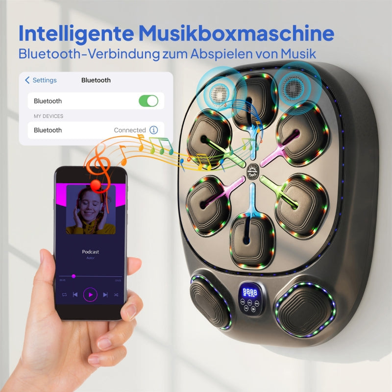 Music Boxing Machine with Dual Striking Zones and 9 Speeds, Bluetooth Gloves, LED