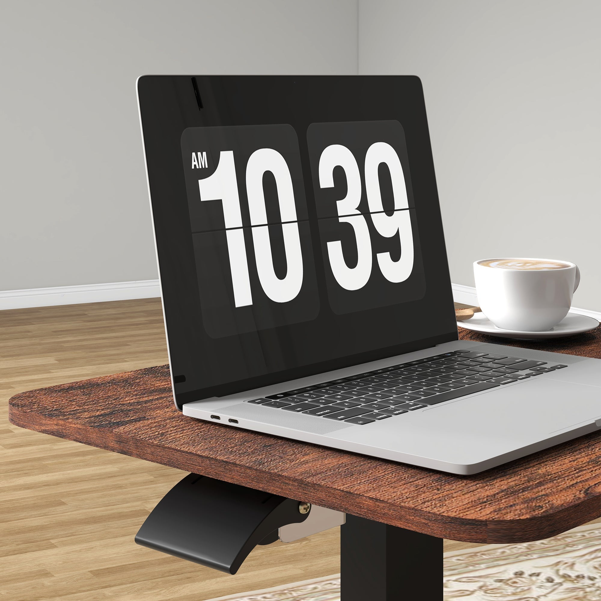 Height-Adjustable Laptop Table, 4 Casters, Hand Crank, Rustic Brown Chipboard