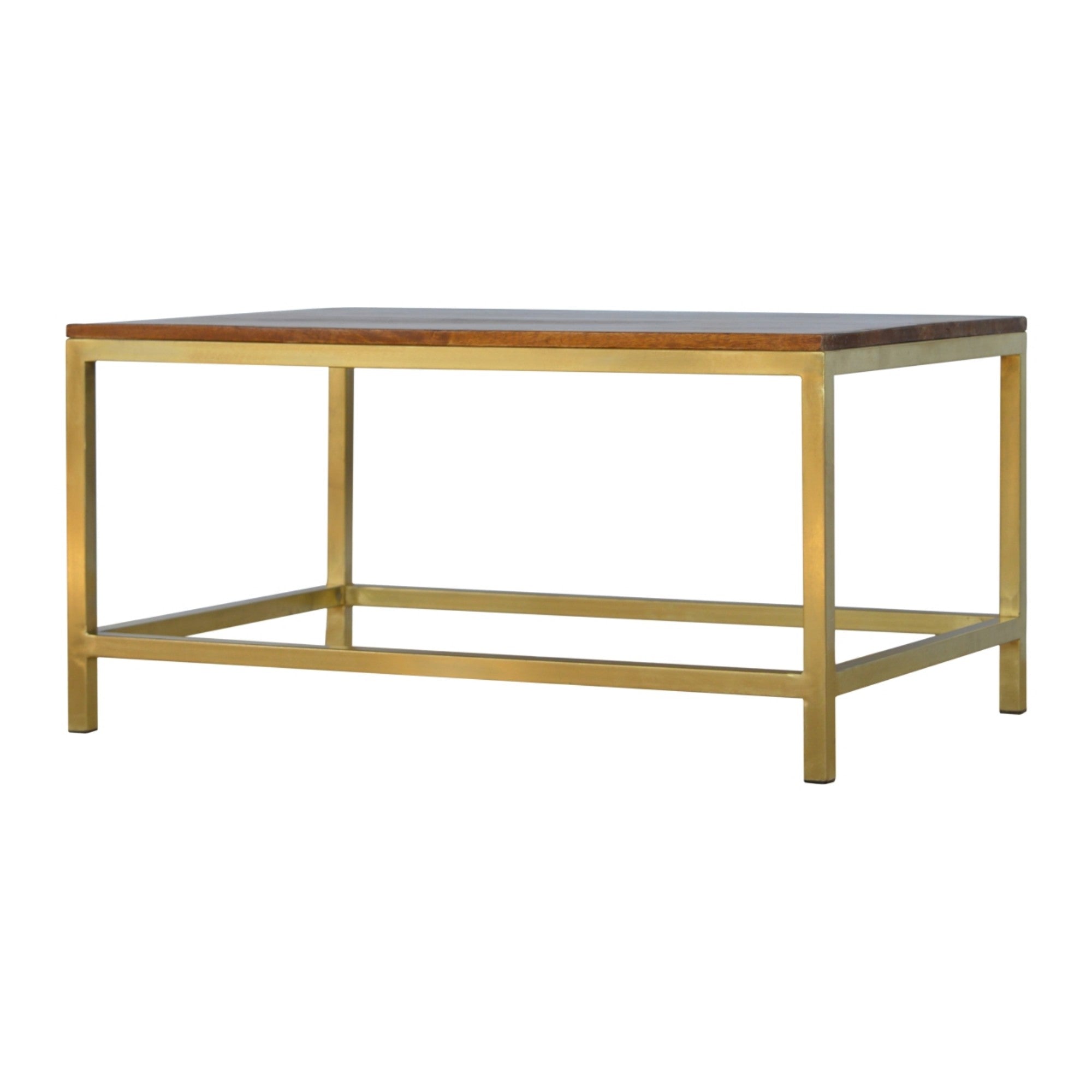 Solid Wood Coffee Table - Rectangle Brass Gold - Gold and Dark Brown
