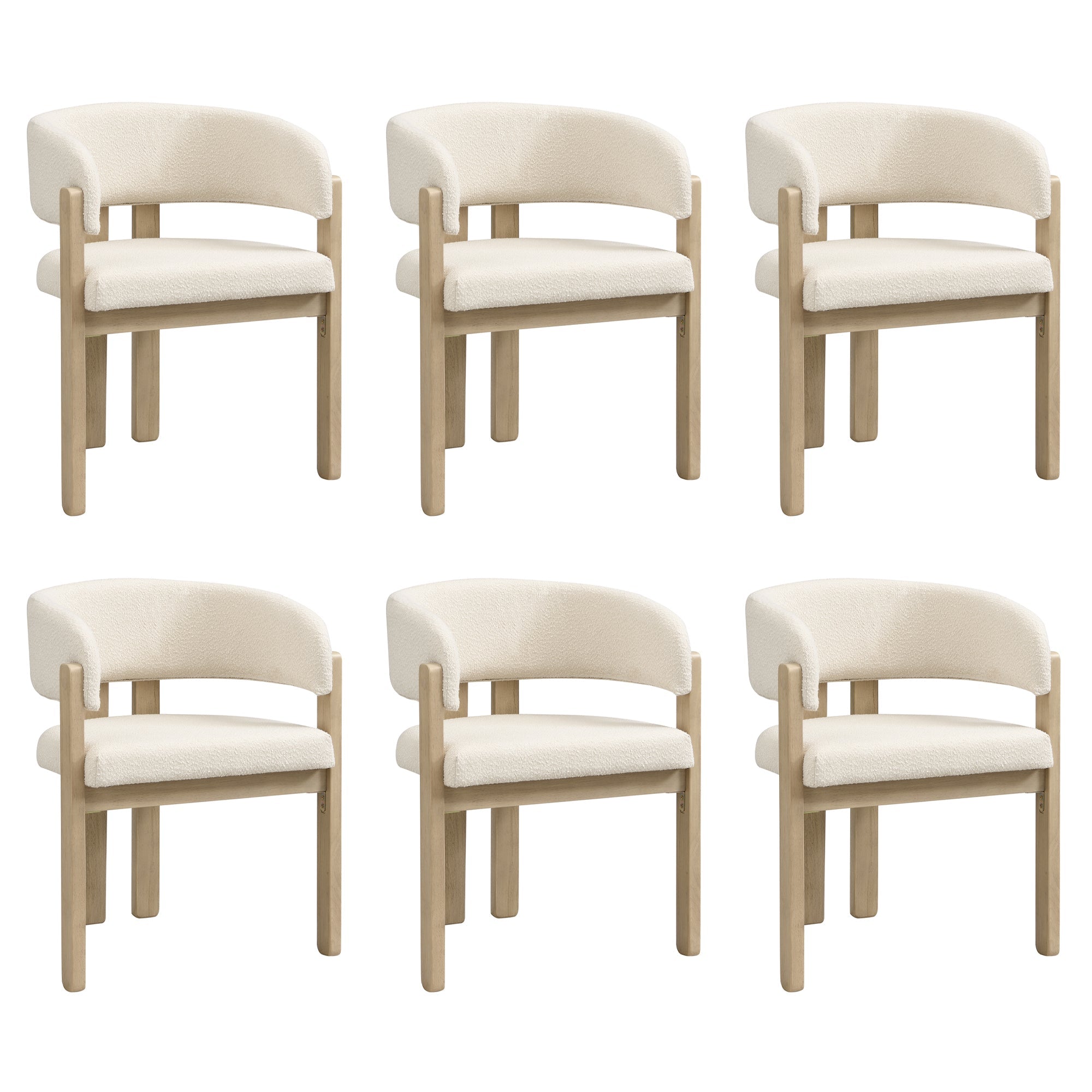 Solid Wood Dining Chairs Set of 6, Comfortable and Breathable Bouclé, Natural Color