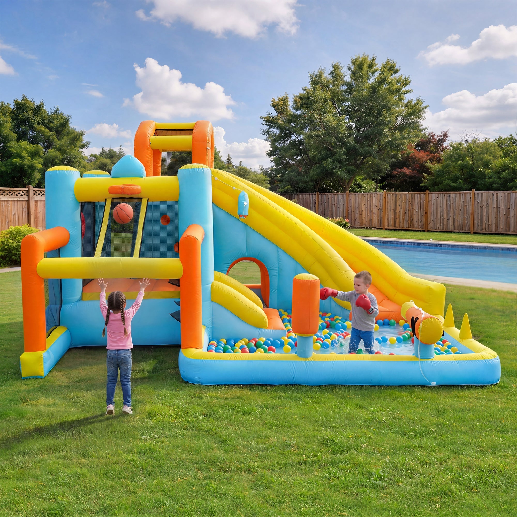 Children's Bouncy Castle Water Park with Slide, Pool and Blower, 405x416x218cm