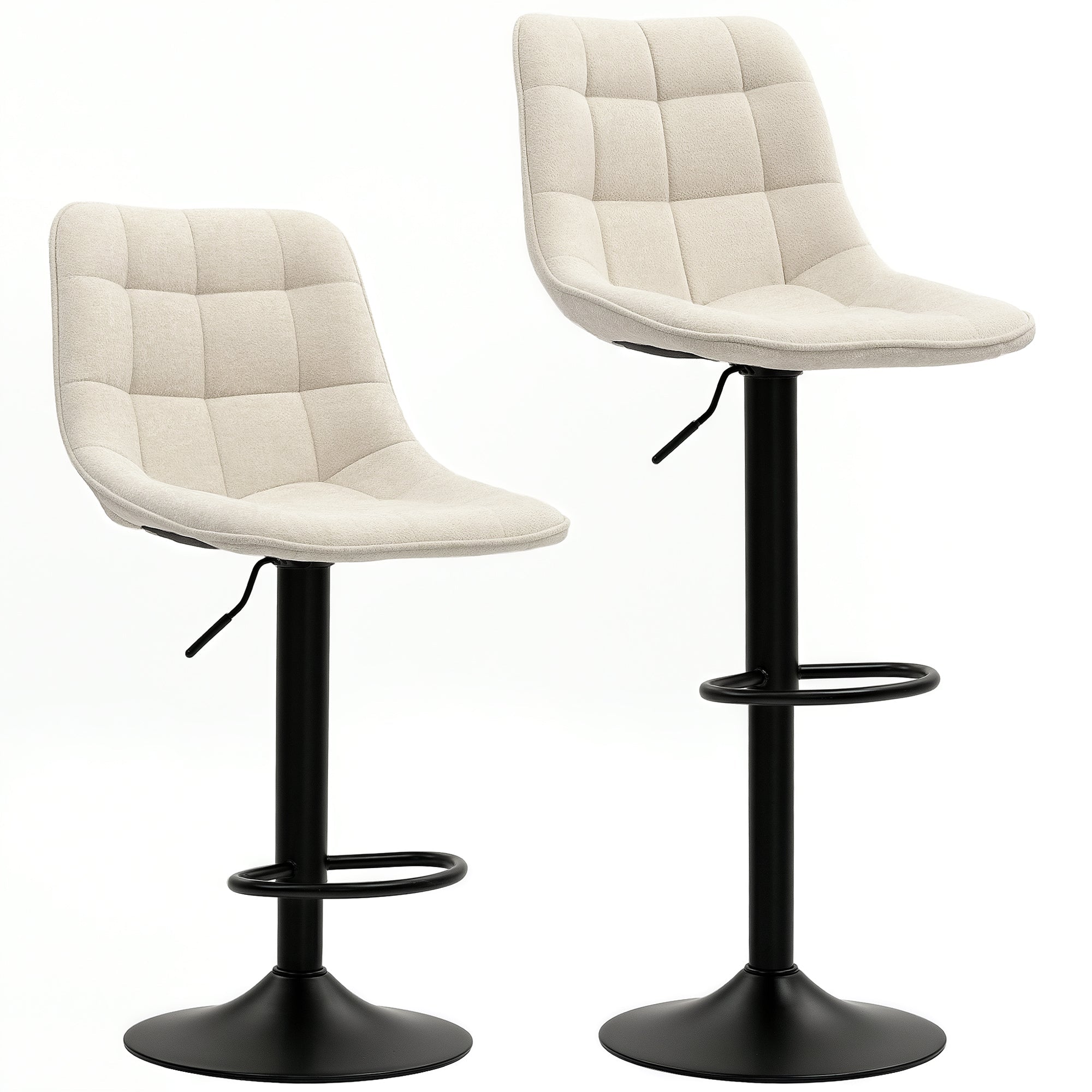 Bar Stool Set of 2, Upholstered with Backrest, Height-Adjustable, Swivel, Beige
