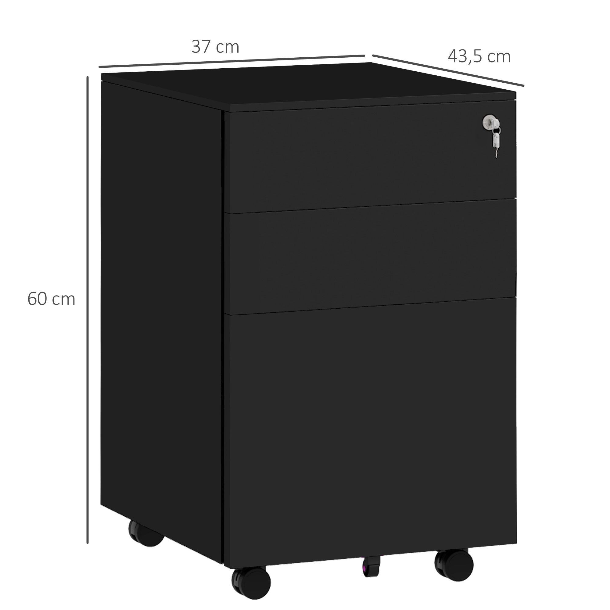 Vinsetto Filing Cabinet with Drawers, Mobile Steel, Black
