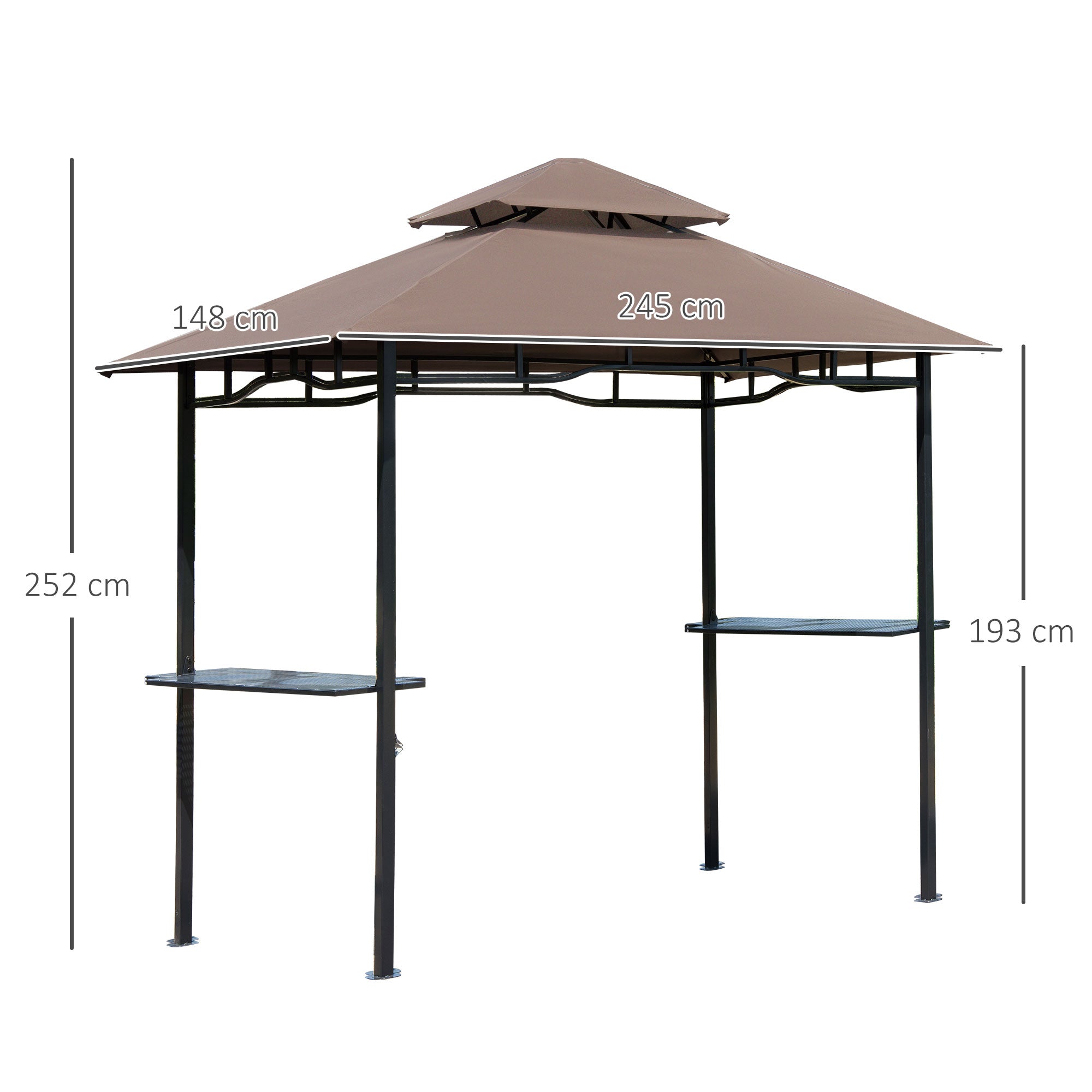 BBQ Gazebo, Garden Tent, Double Roof, Coffee Brown and Black