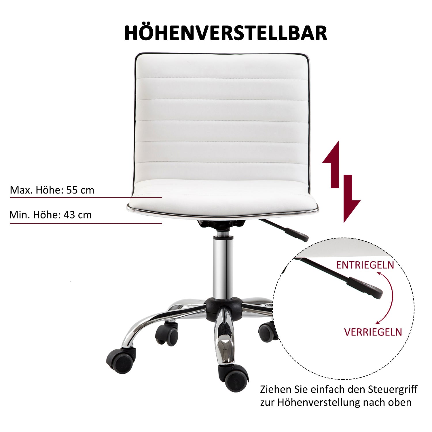 Office Chair, Adjustable Height, 120 kg, White Leather