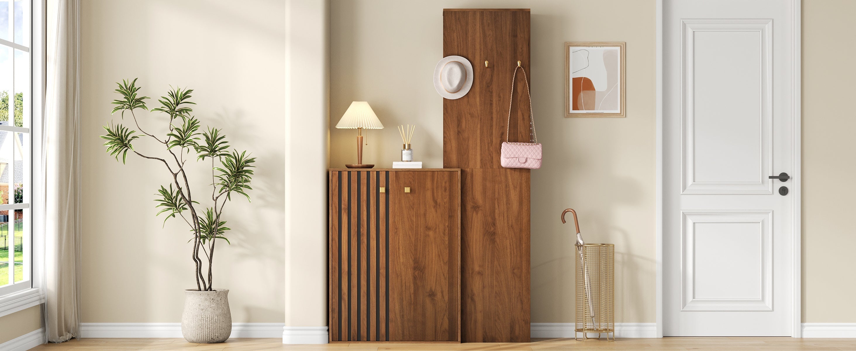 Modern Wardrobe Set with Shoe Cabinet, Storage and Clothes Rail, Wood Case