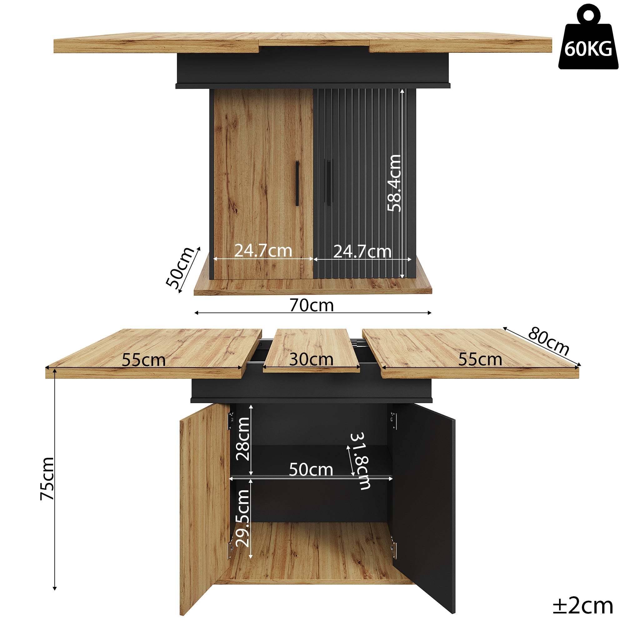 Telescopic Dining Table, Extendable Foldable Space-Saving Table for 4-6 People, Retro Style