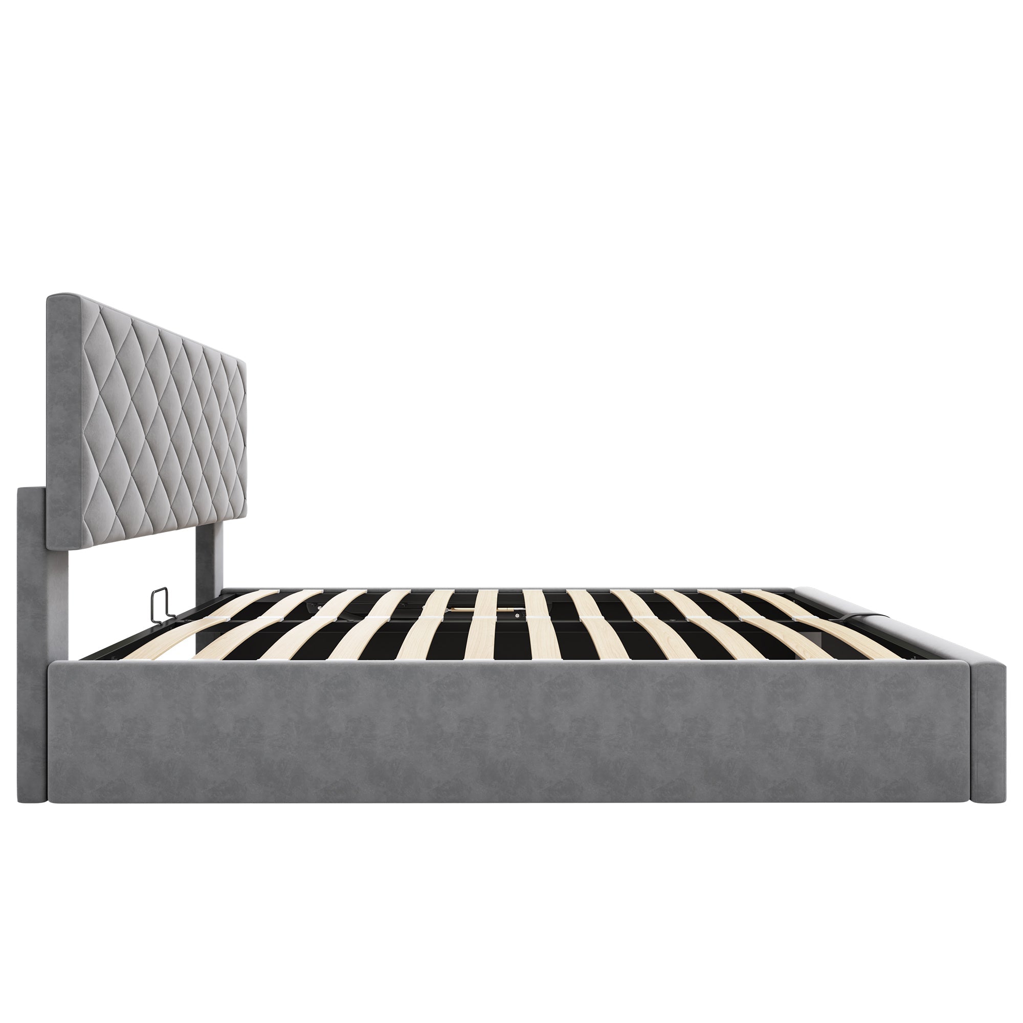 Upholstered Bed with Hydraulic Slatted Frame and Storage, 140x200cm, Grey