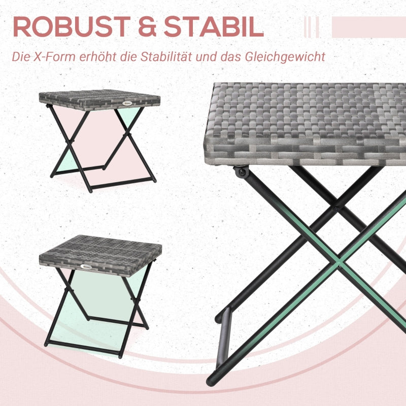 Garden Table Folding Coffee Table Polyrattan Metal Frame, Grey 40x40x40cm