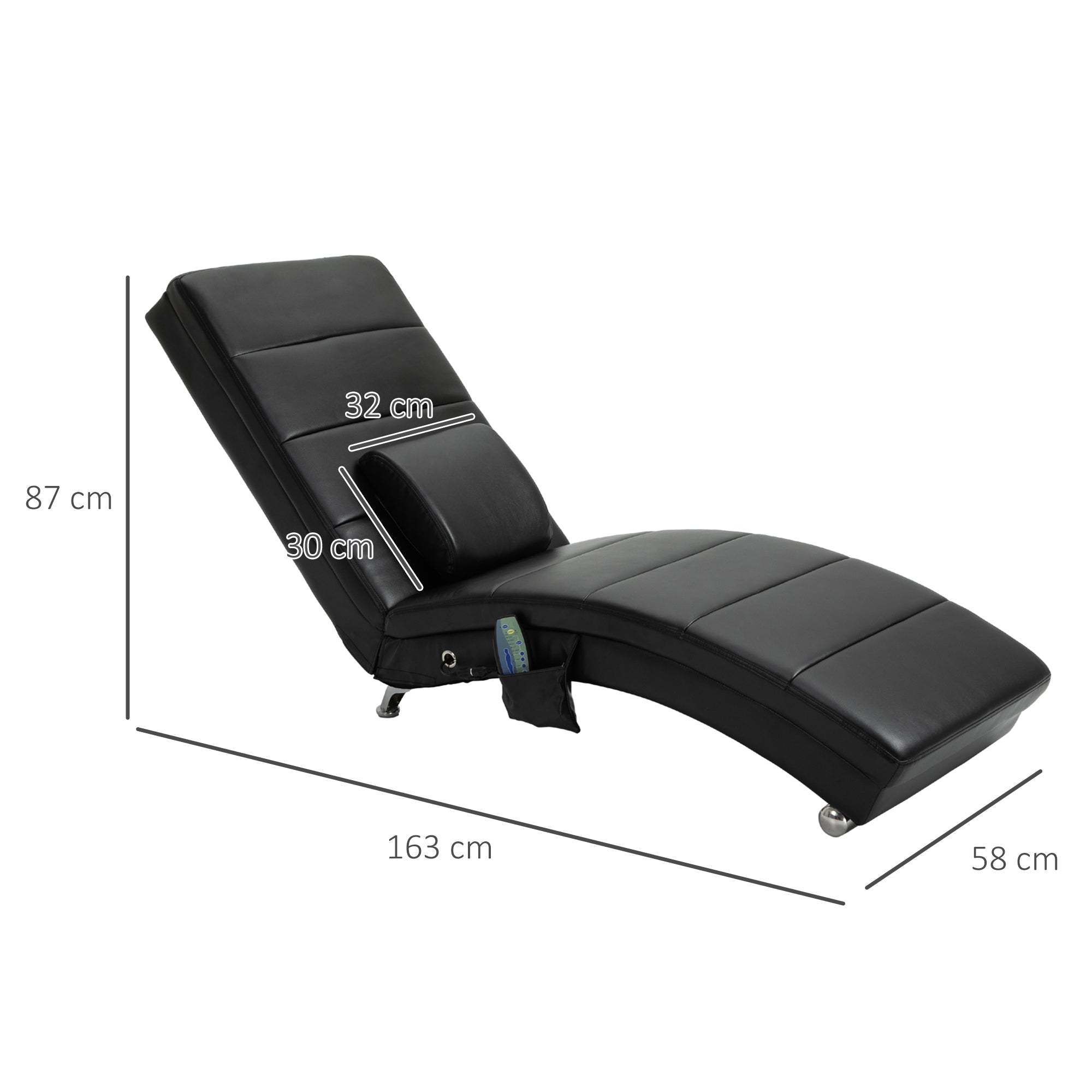 Leather Recliner with Massage Function, 8 Massage Points, Remote Control, High Backrest, Black