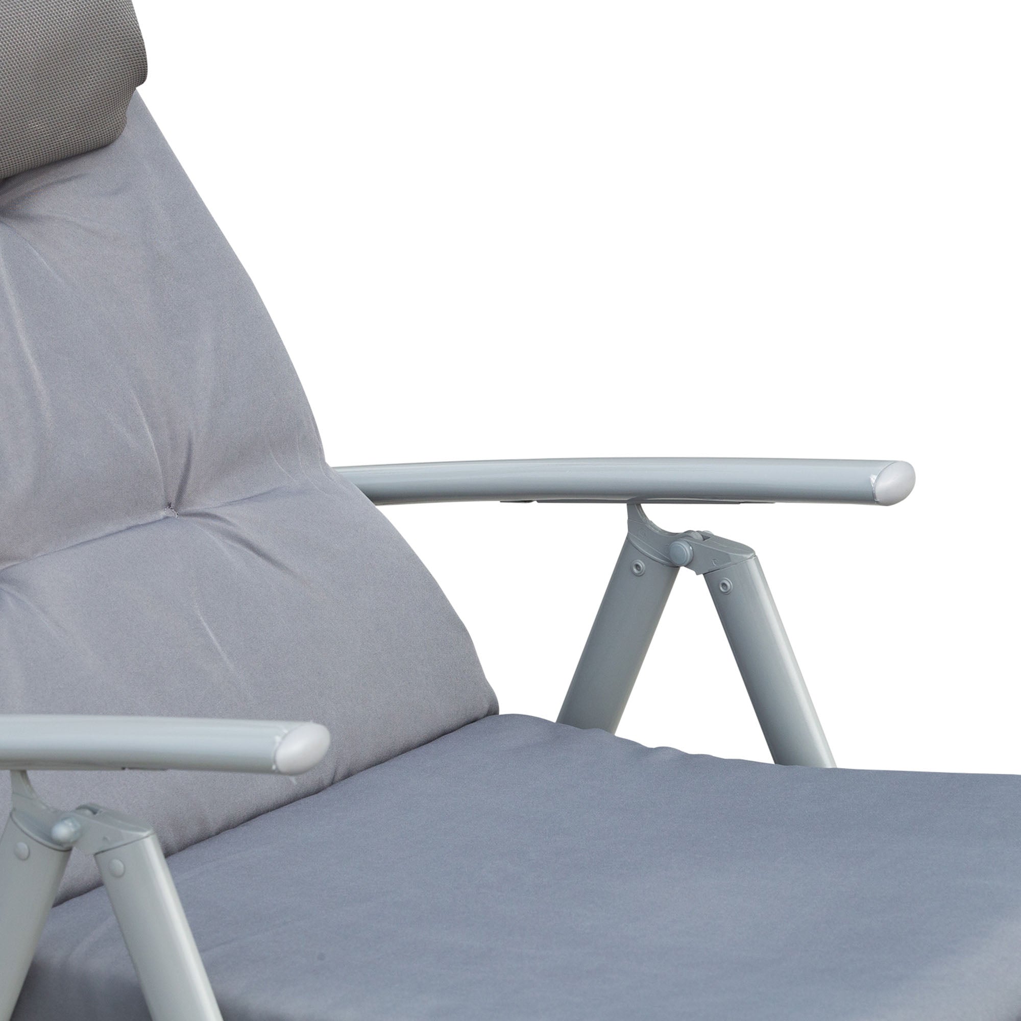 Sun Lounger/Beach/Garden, Foldable Adjustable with Cushion, Metal/Fabric Grey