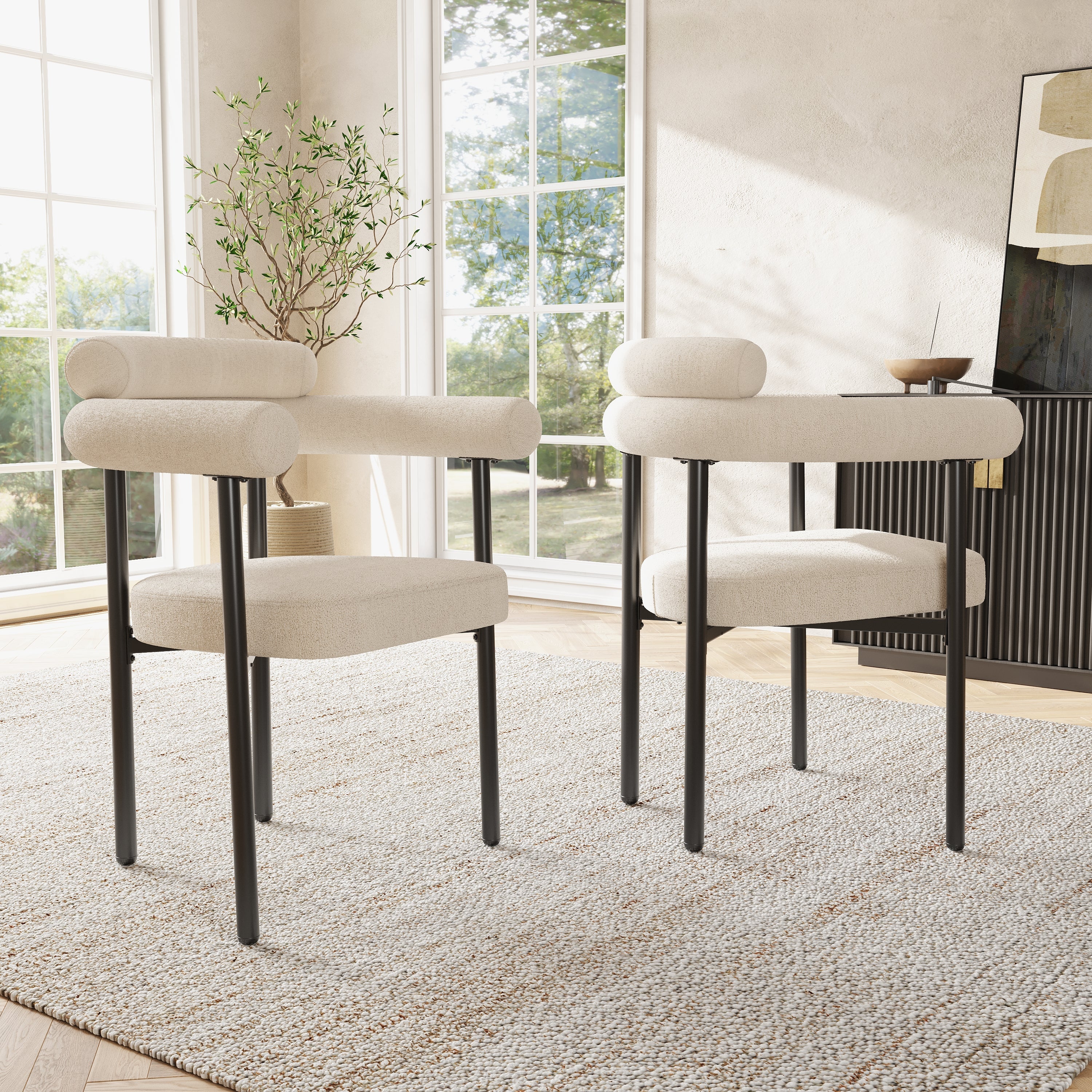 4 Dining Chairs Modern Simple Comfortable Ring Seat Cream Suede Fabric