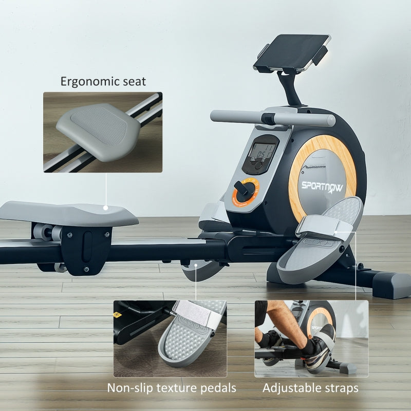 SPORTNOW Rowing Machine - 16-Level Magnetic, LCD Monitor, Phone Holder, Black