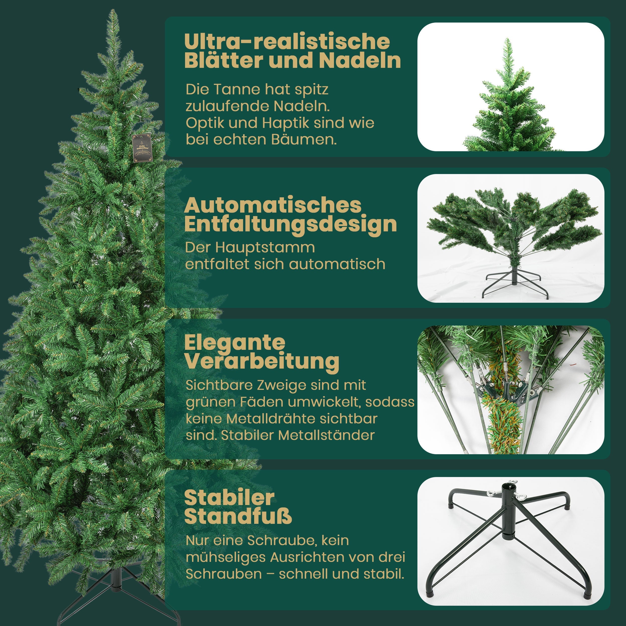 Artificial Christmas Tree 210cm 1400 Tips with Lights & Stand, PVC