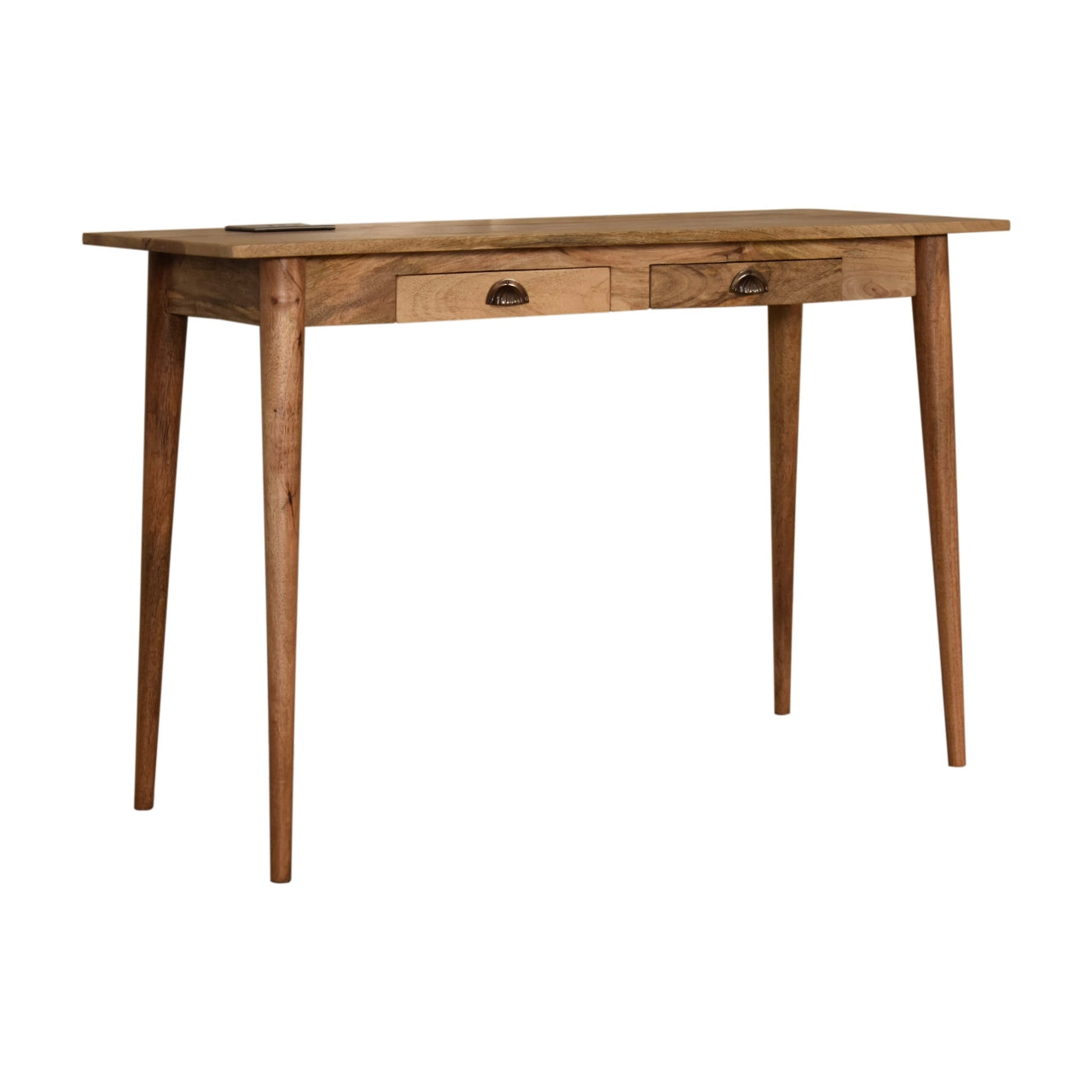 Solid Wood Writing Desk 2 Drawer Cable Brown