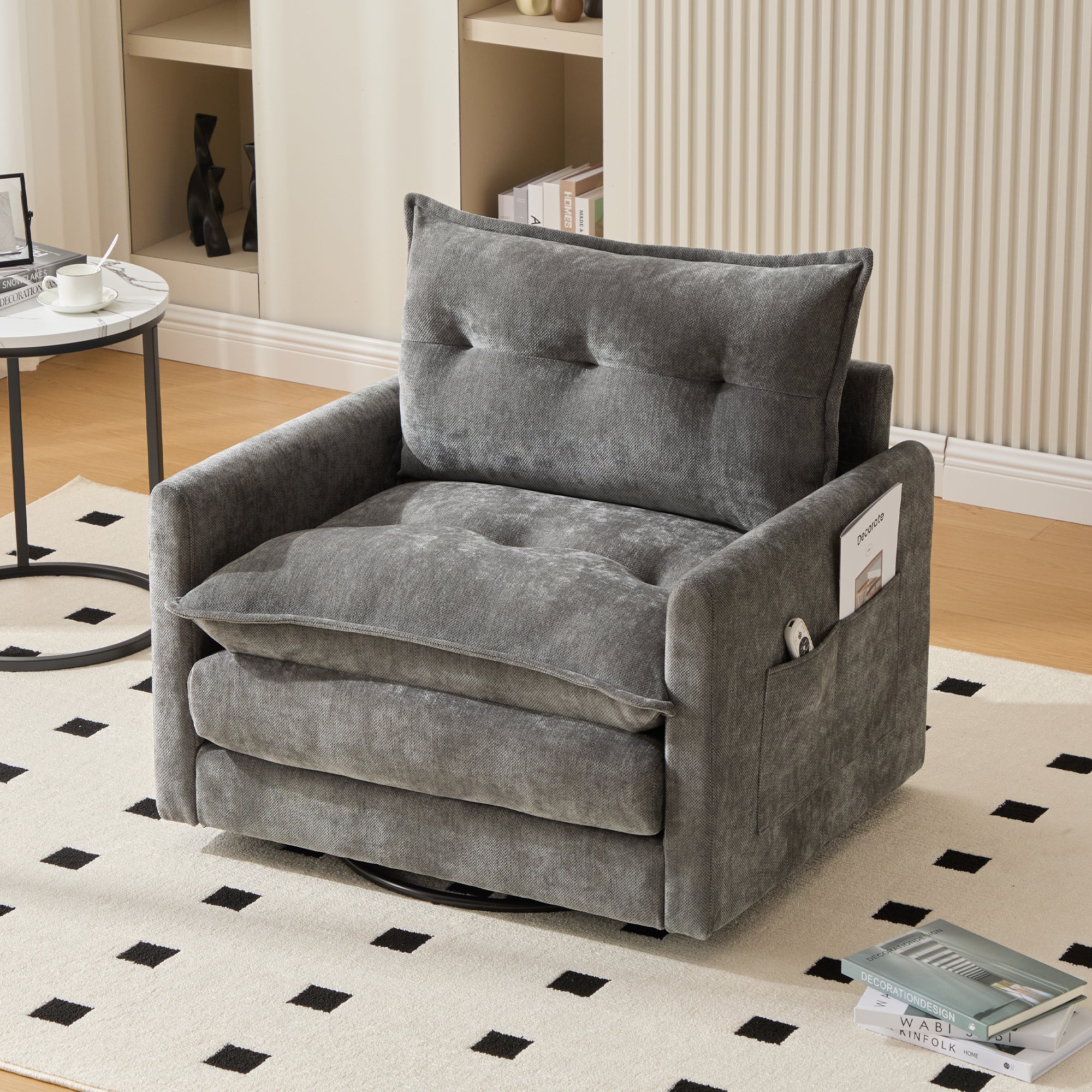 Lounge Chair, 360° Rotating Single Sofa with Armrests & Cushions, Modern Style