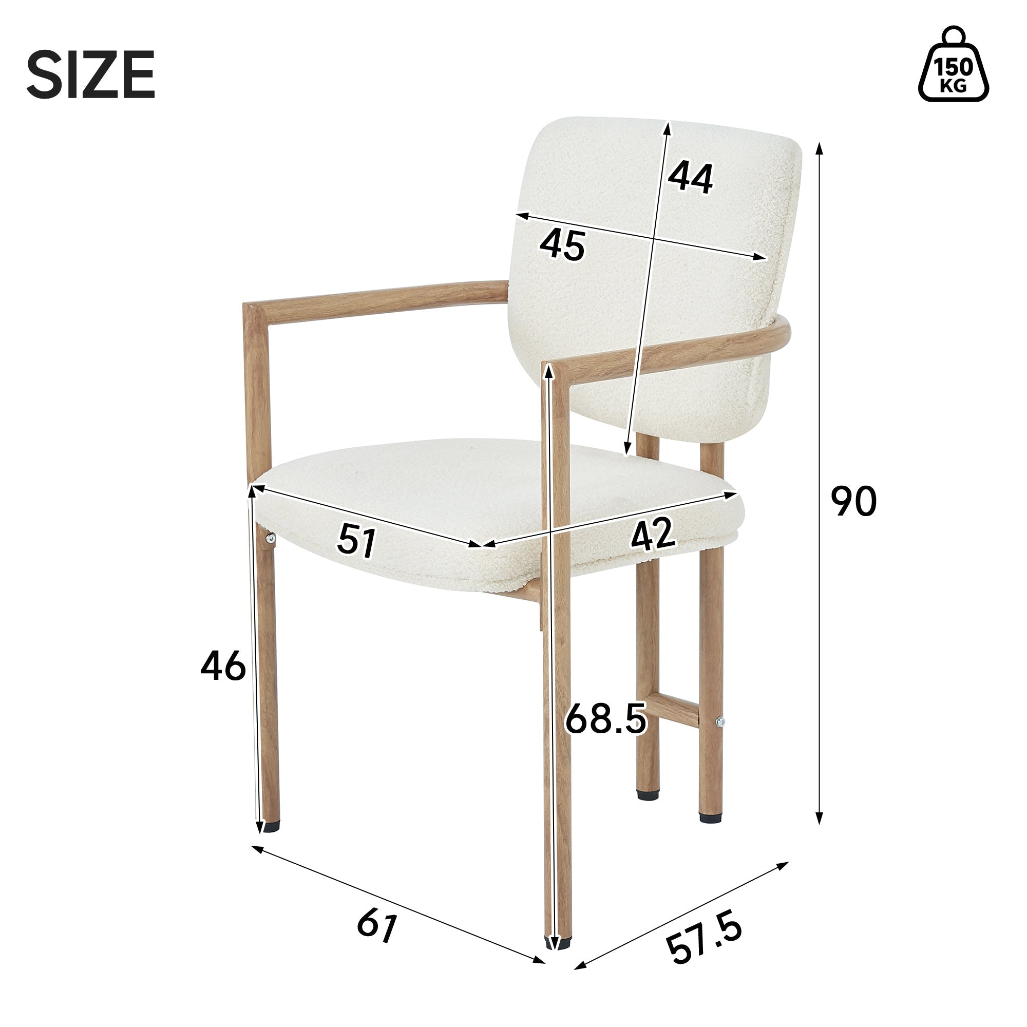 Modern Dining Chairs Set of 4, Ergonomic Bouclé Seats with Wood-Look Metal Legs, Natural Color