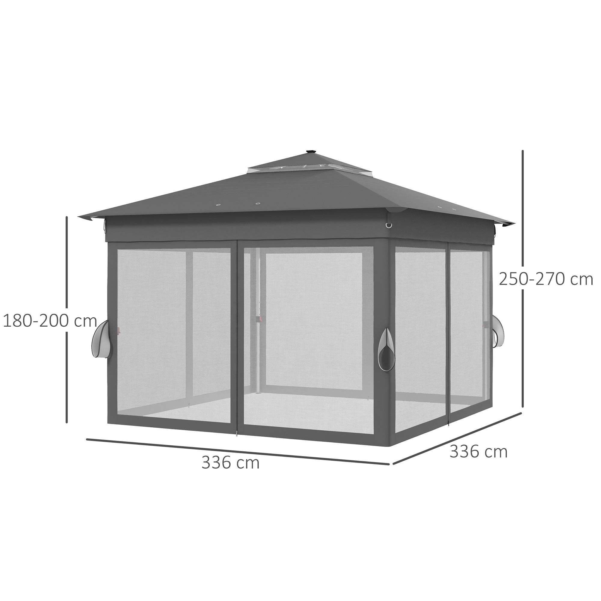 Folding Pavilion 3x3m LED Lighting Double Roof Net Curtains Dark Grey