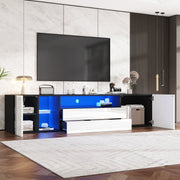 TV Stand Cabinet, 180x40x45cm LED Lowboard with 2 Drawers & 2 Cabinets for 75-inch TVs, Black and White