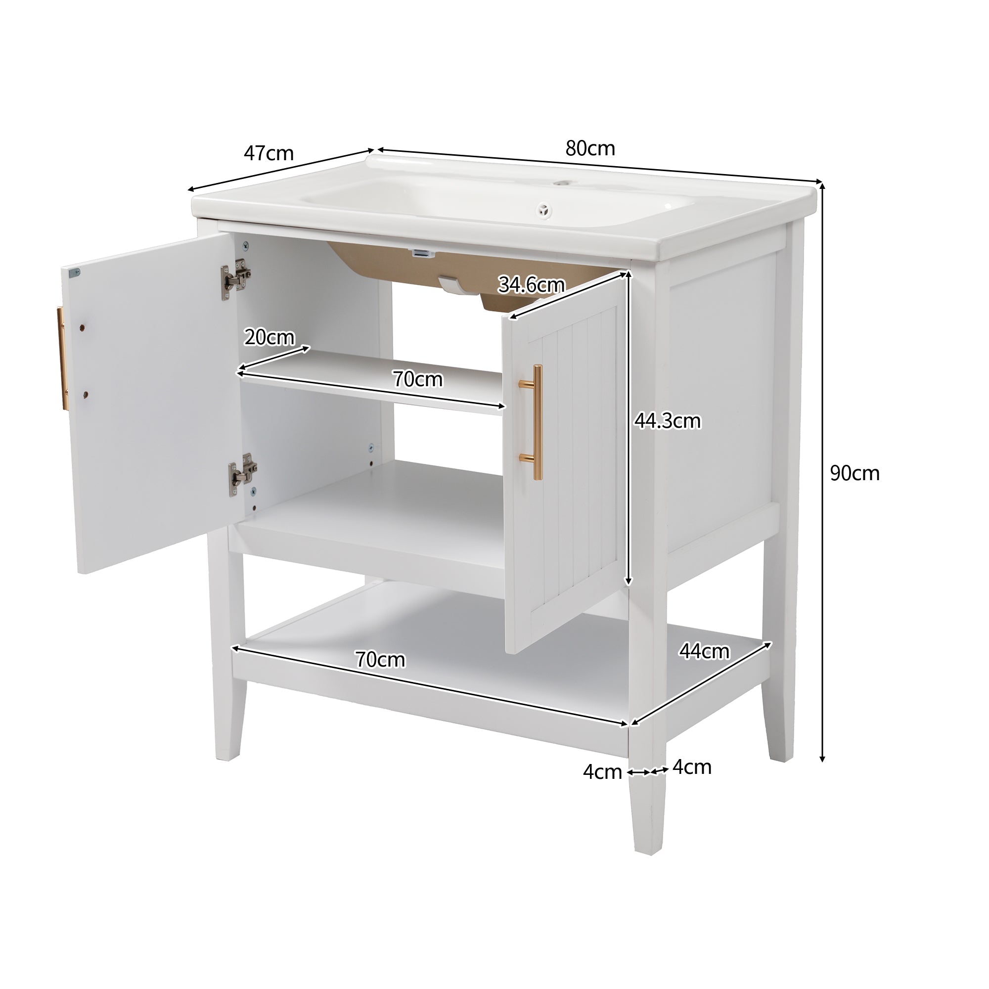 Single Vanity Unit 80cm Ceramic Washbasin - White