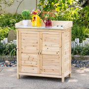 Garden Cabinet Potting Table Tool Shed 2 Shelves, Natural Wood