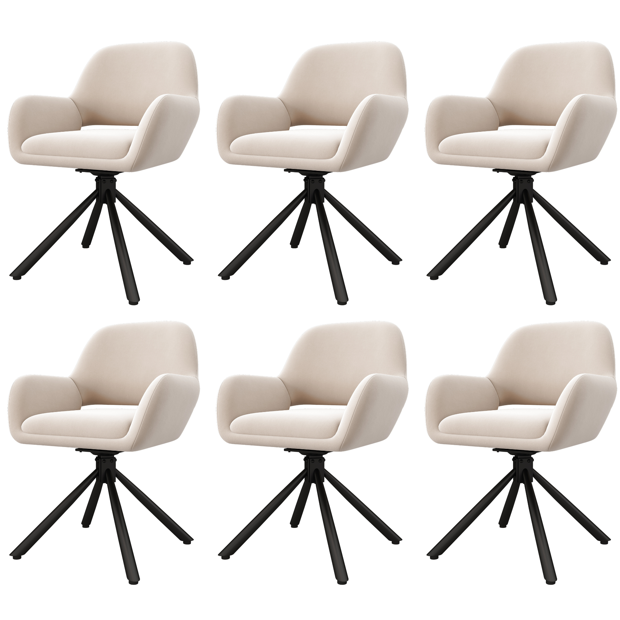 Dining Chair Set of 6 Swivel Modern With Handrails Velvet Beige