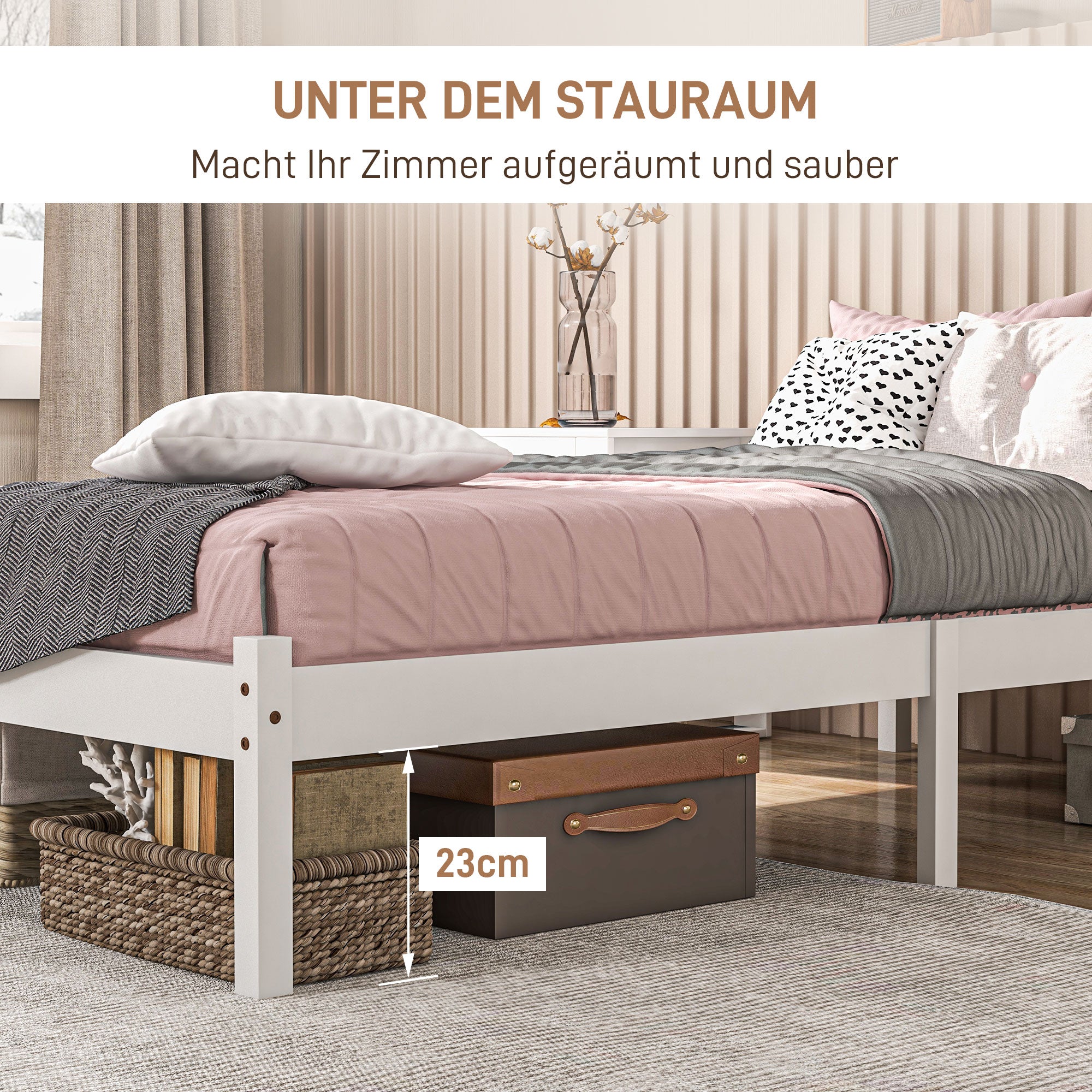 Wooden Bed Frame 208x96cm Slatted Base Headboard, White