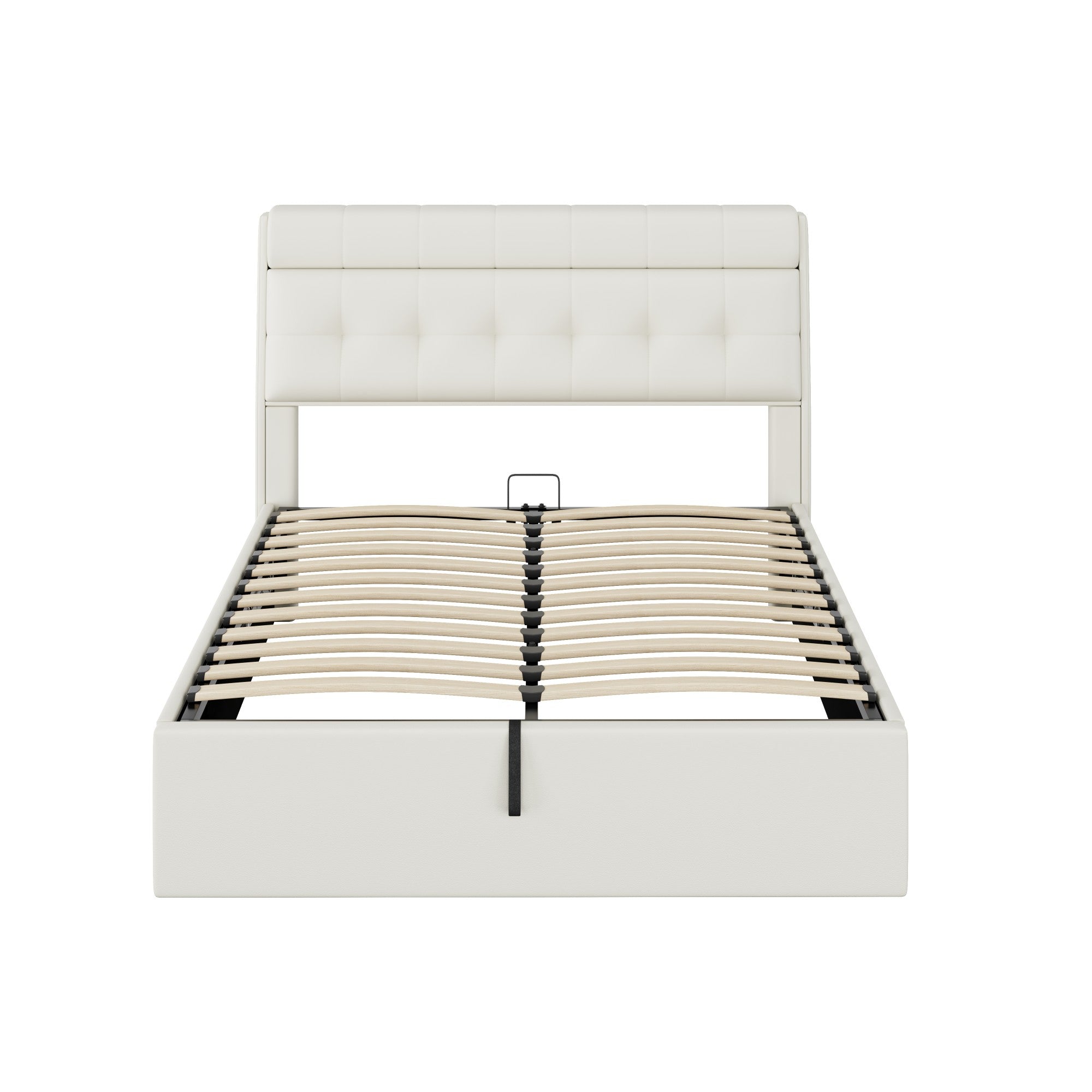 Upholstered Bed 140x190cm Hydraulic Storage Hidden Headboard Storage - PU White
