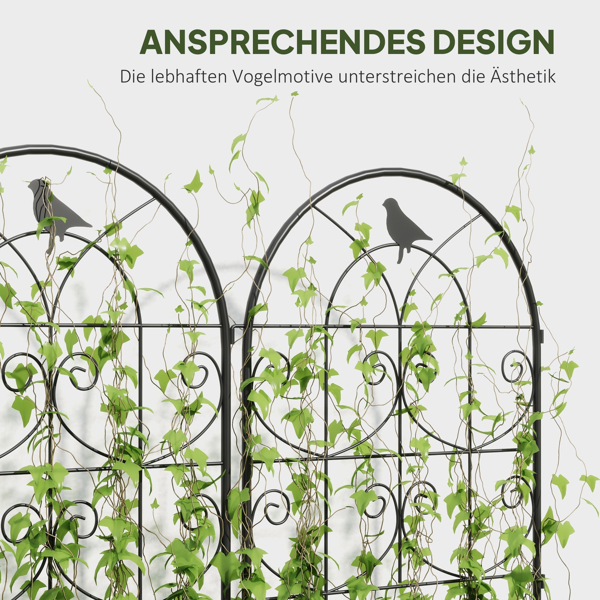 Metal Trellis Set of 2, Rustproof Bird Design 50x120cm, Black