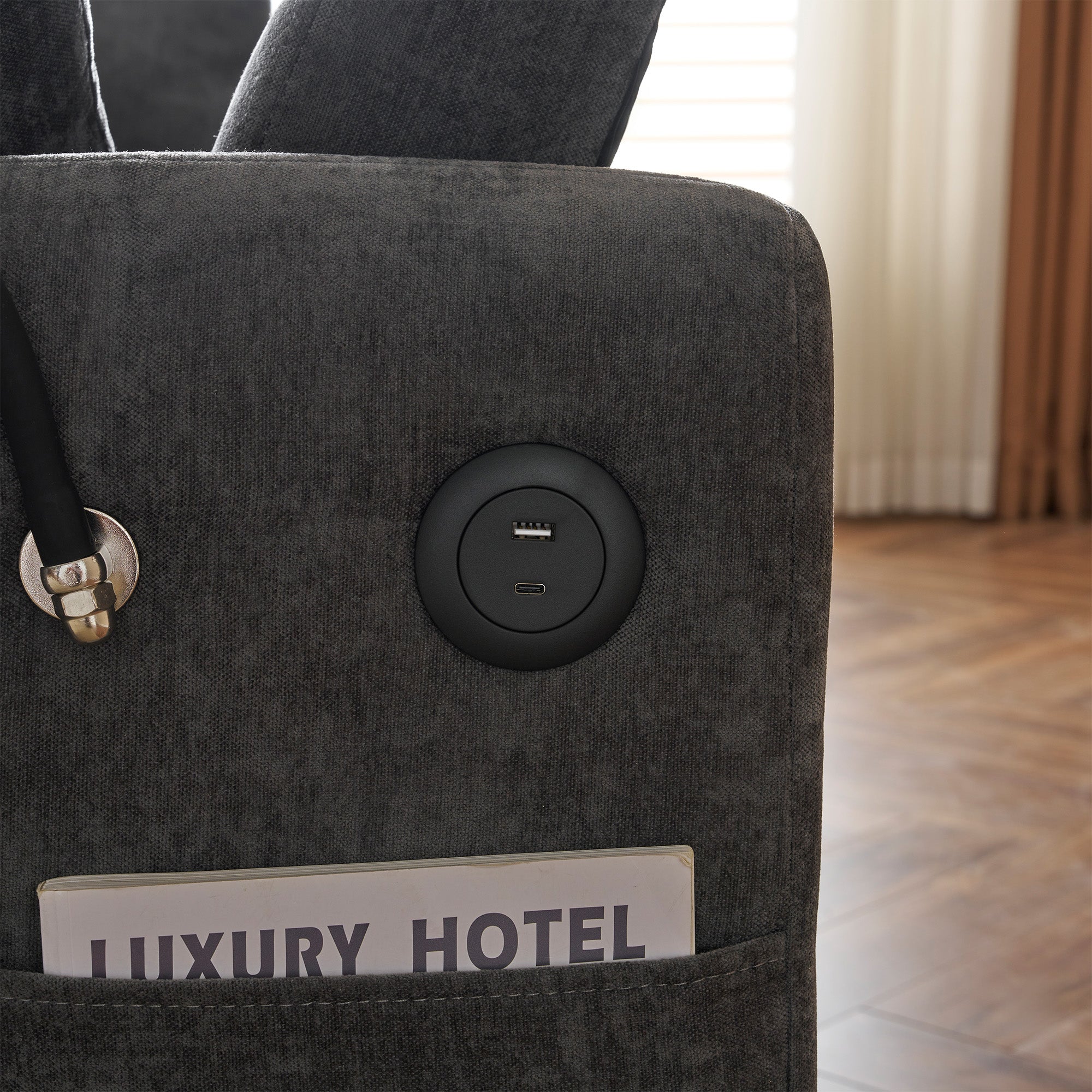 Sofa Bed, Modern Double Folding with Adjustable Backrest, Mobile Holder & USB Port