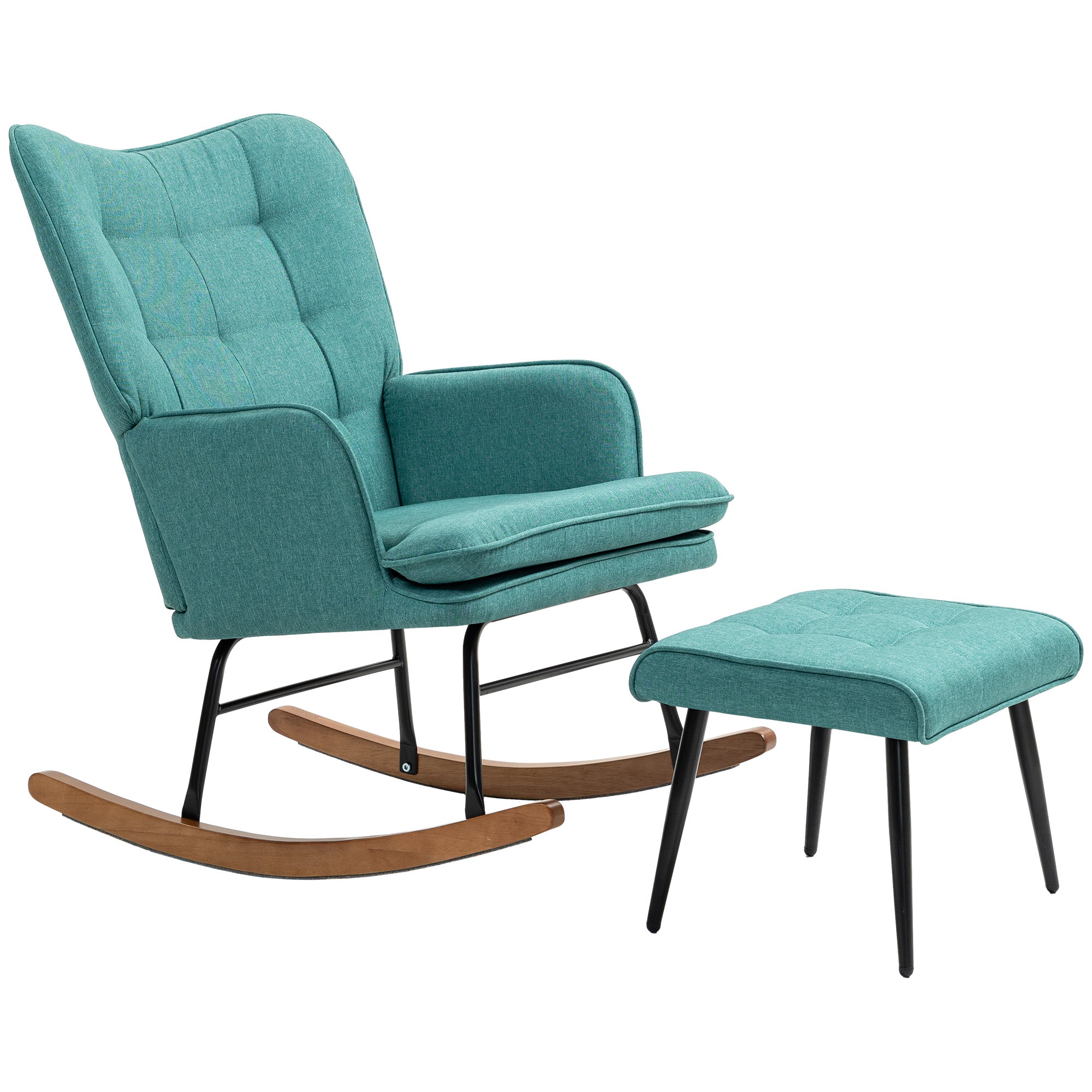 Rocking Chair with Footstool, Armchair Nursing Chair 130kg Linen Look