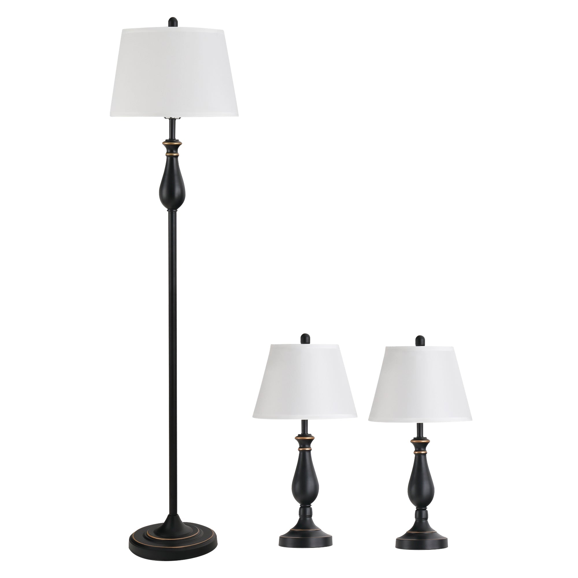 3-Piece Lamp Set, Vintage Table Floor Lamp, Metal and Cotton