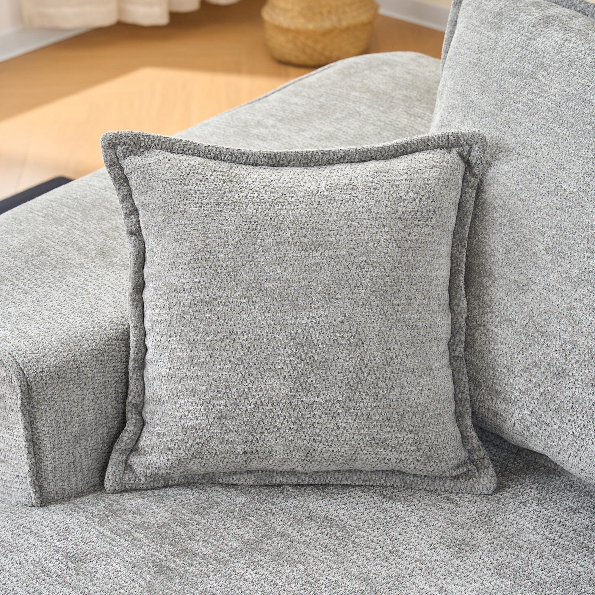 Chaise Longue Soft Sofa Cushions Side Pockets - Grey