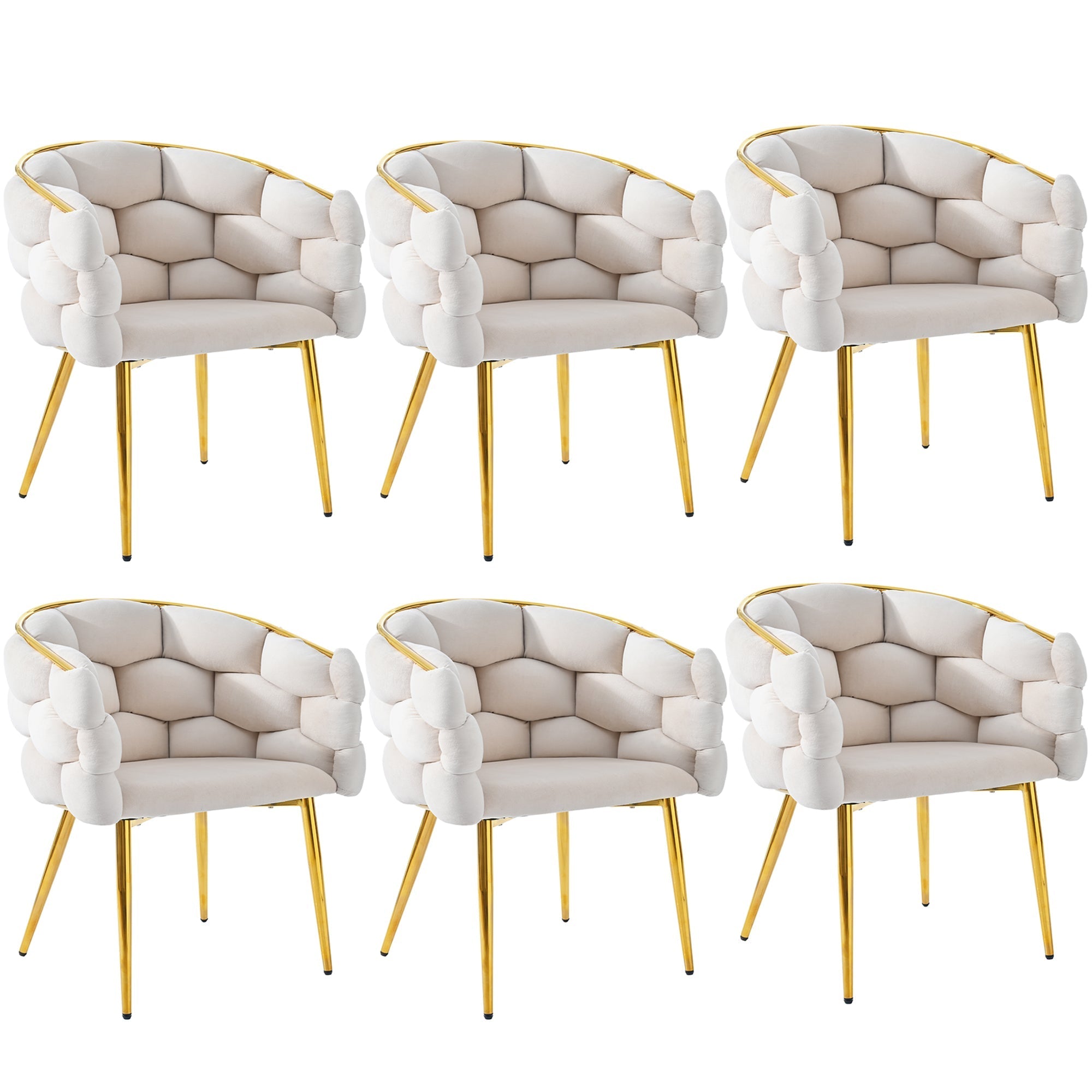 Luxurious Velvet Chairs Set of 6 Modern Gold Legs - Beige
