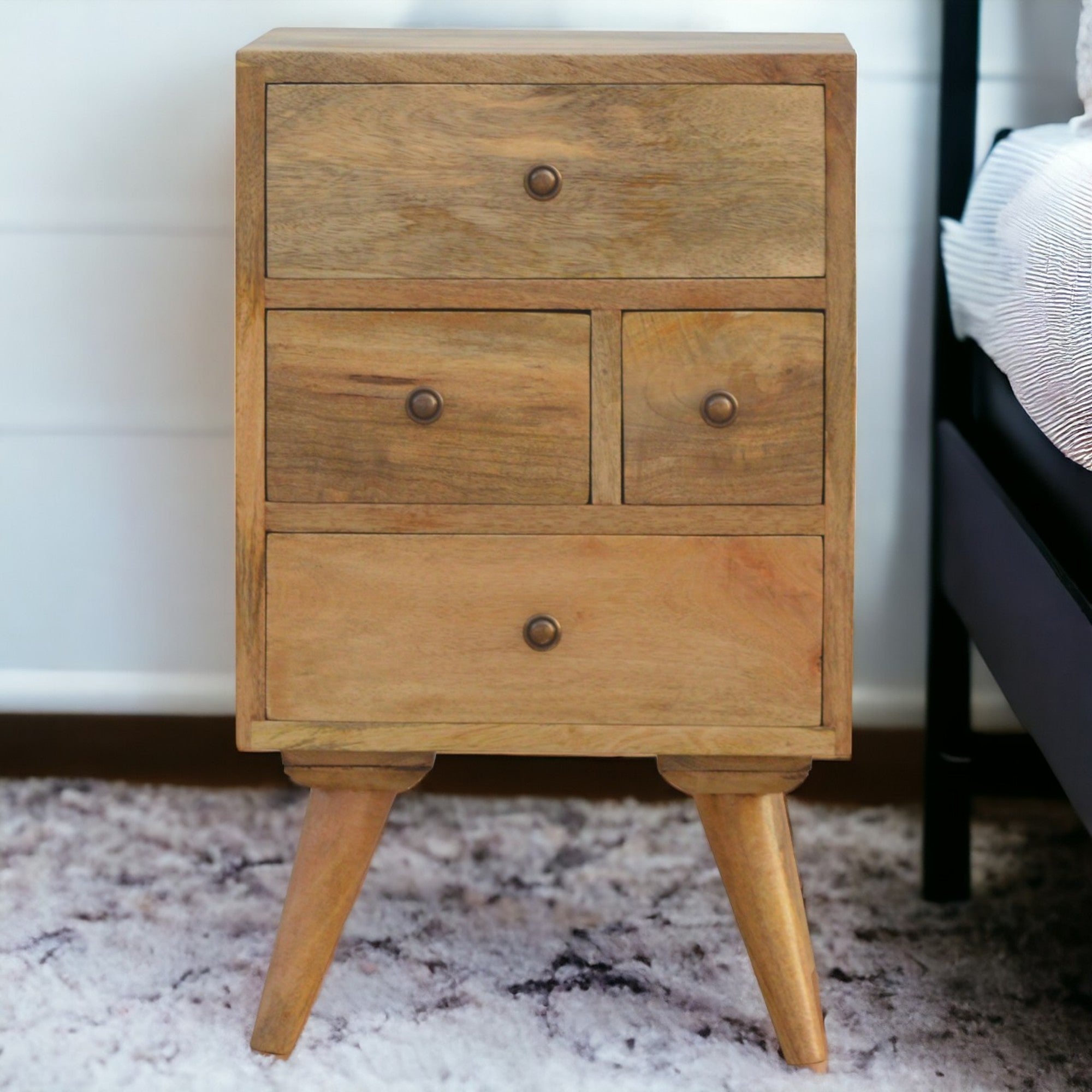 Solid Wood Wall Mounted Bedside, 1 Drawer, Light Brown