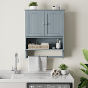 Bathroom Wall Cabinet, 2 Doors, Open Shelves & Towel Rail, Grey