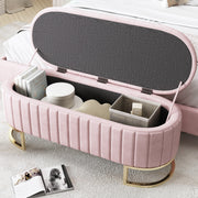 Storage Bench and Footstool with Storage Space, 120 x 40 cm, Pink Velvet Fabric