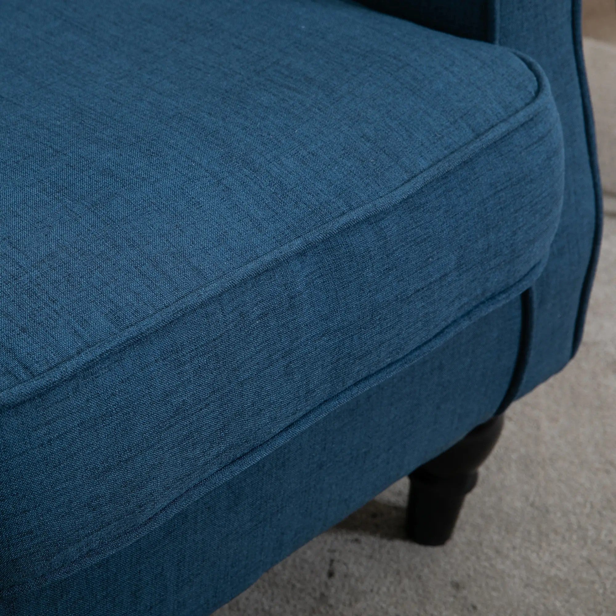 Tufted Wingback Chair High Backrest Rounded Armrests Wooden Legs Blue