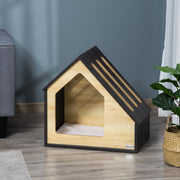 Hundehütte aus Holz, Katzenhöhle, Hundeschlafplatz, Kuschelkissen, 60 x 40 x 59,2 cm, Holz