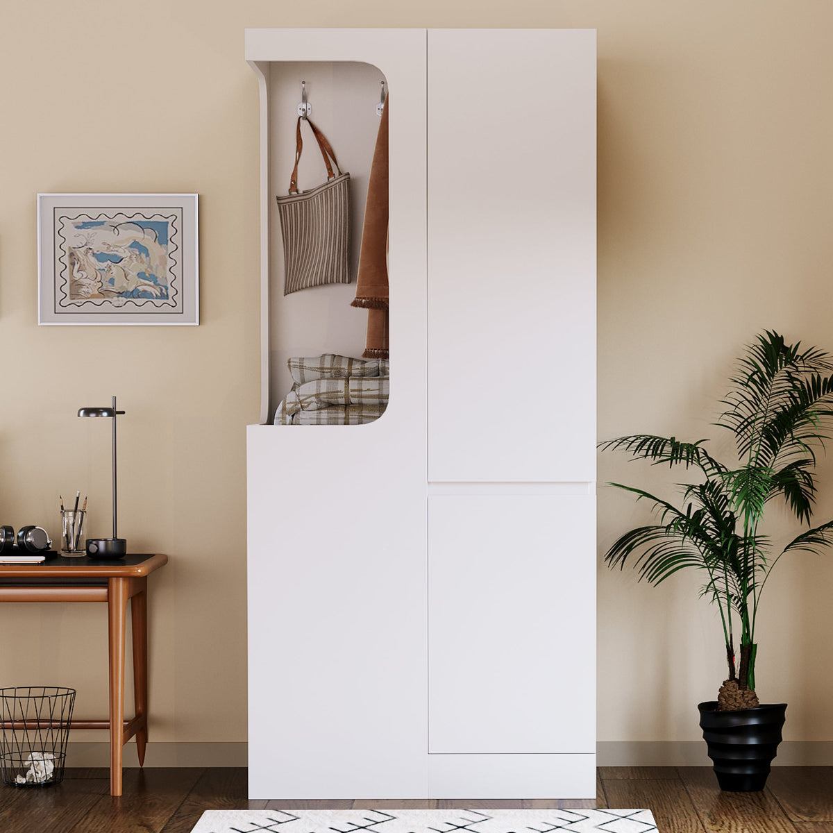 Wardrobe 70x40x170cm Drawers Storage Open Area Single Door, White